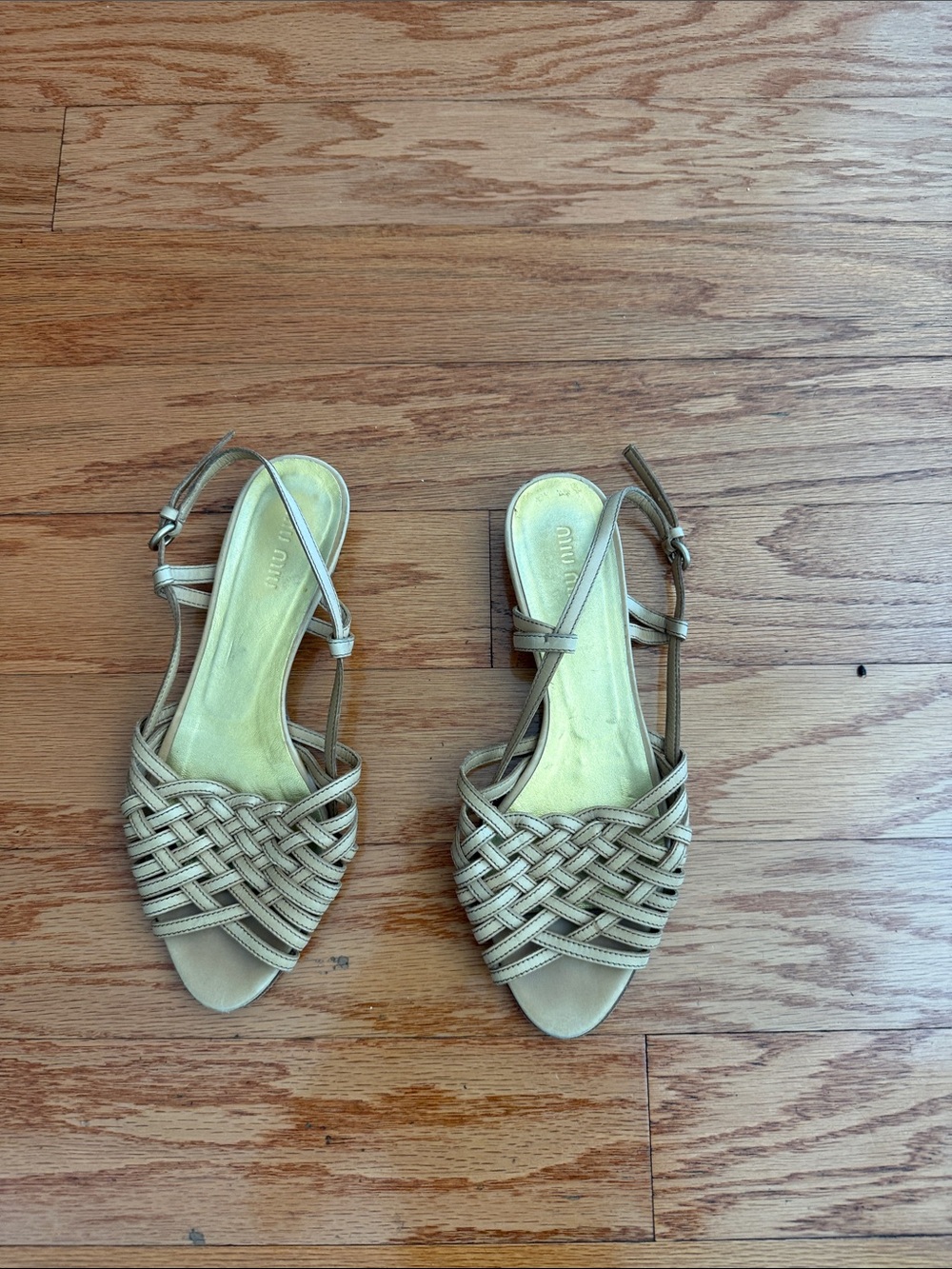 Miu Miu Beige Woven Slingback Sandals